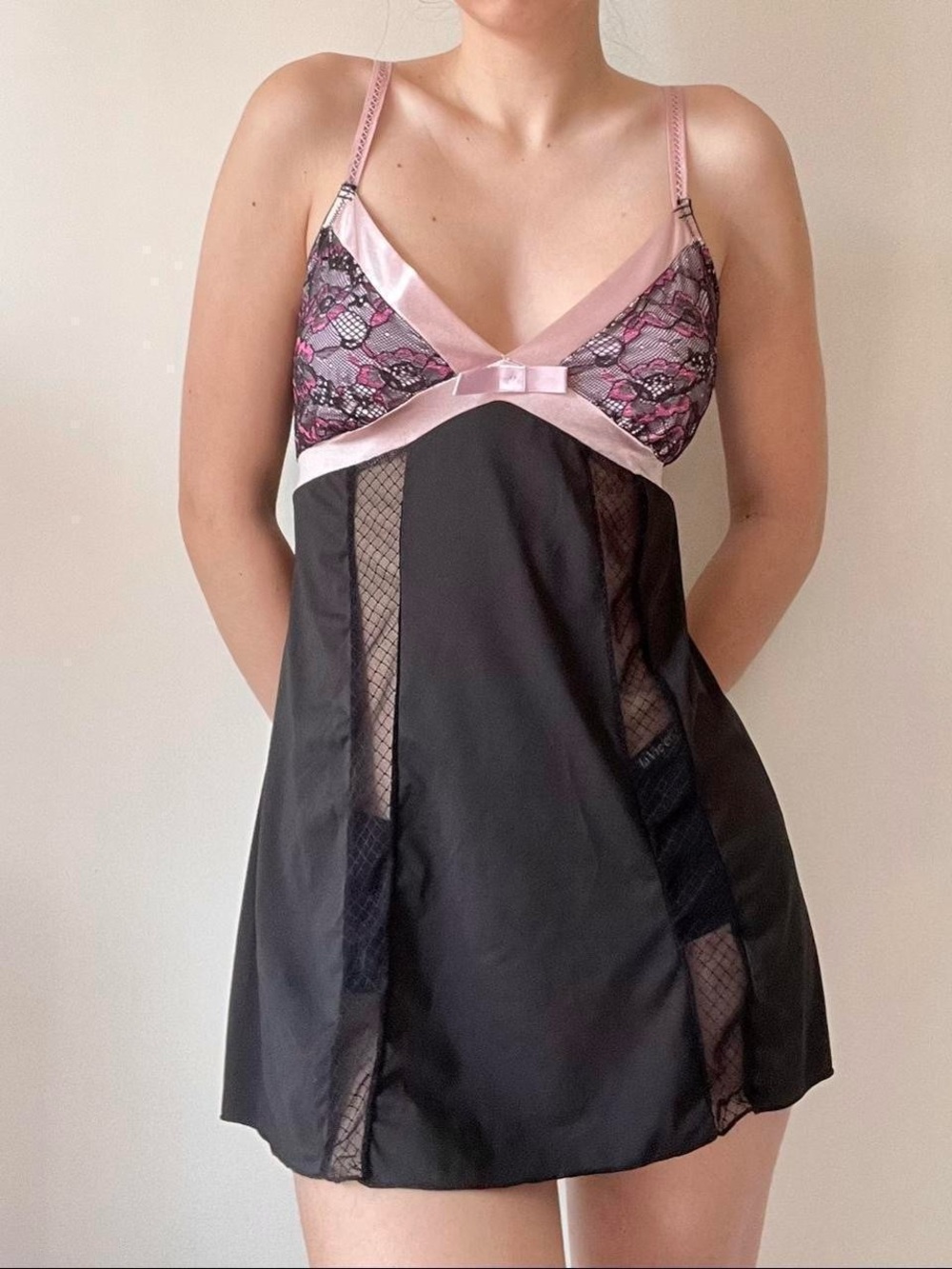 Y2K Black and Pink Lace Slip Dress